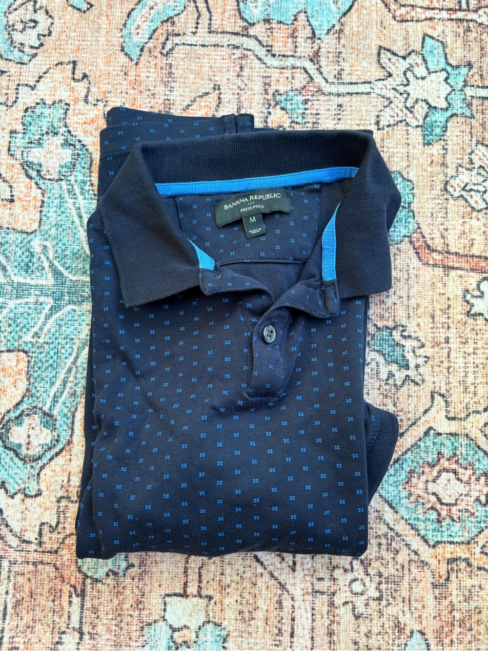 Banana Republic Men’s Navy Polo with Small Blue Dot Pattern